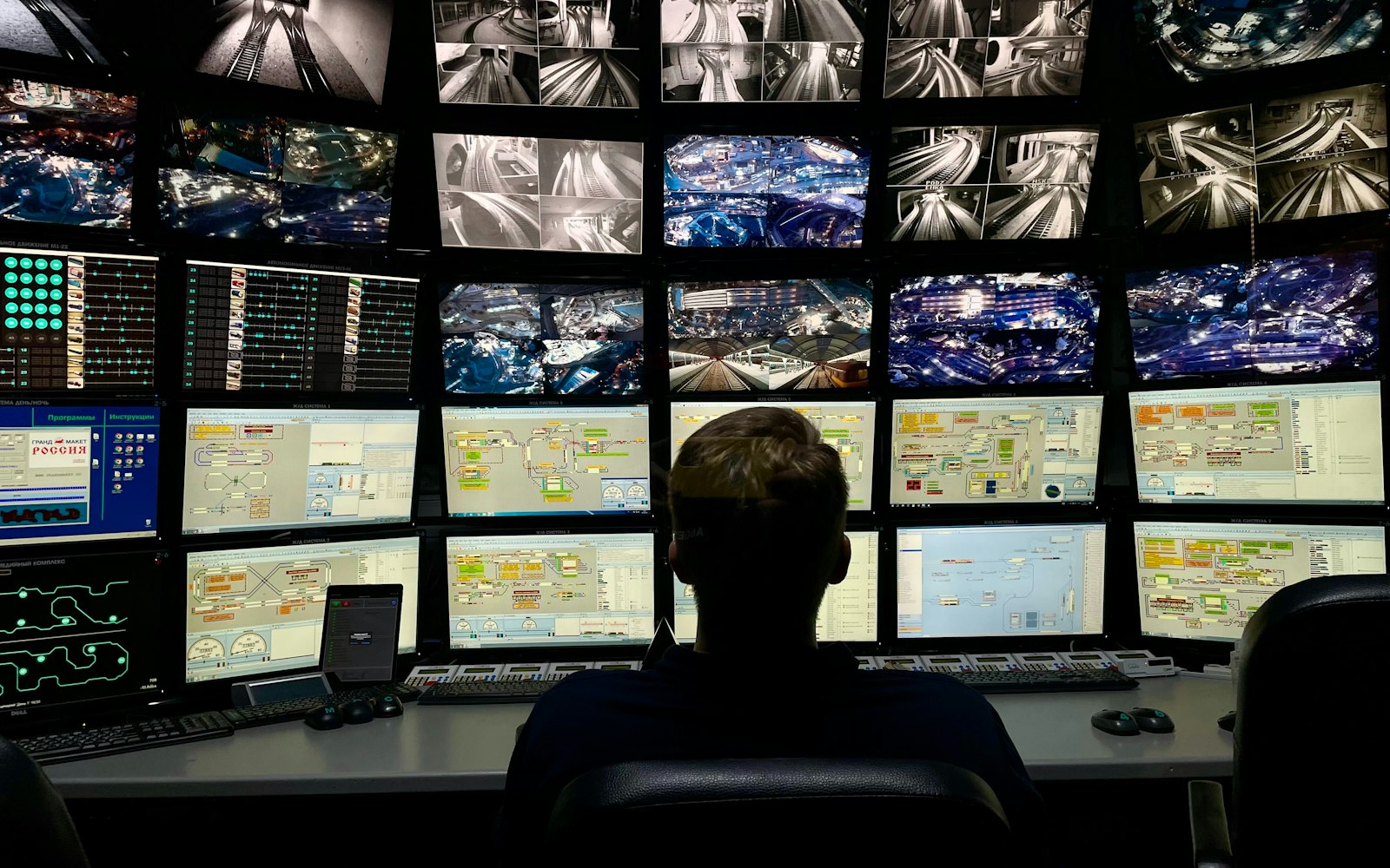 Analyst watching security monitoring dashboards on multiple screens