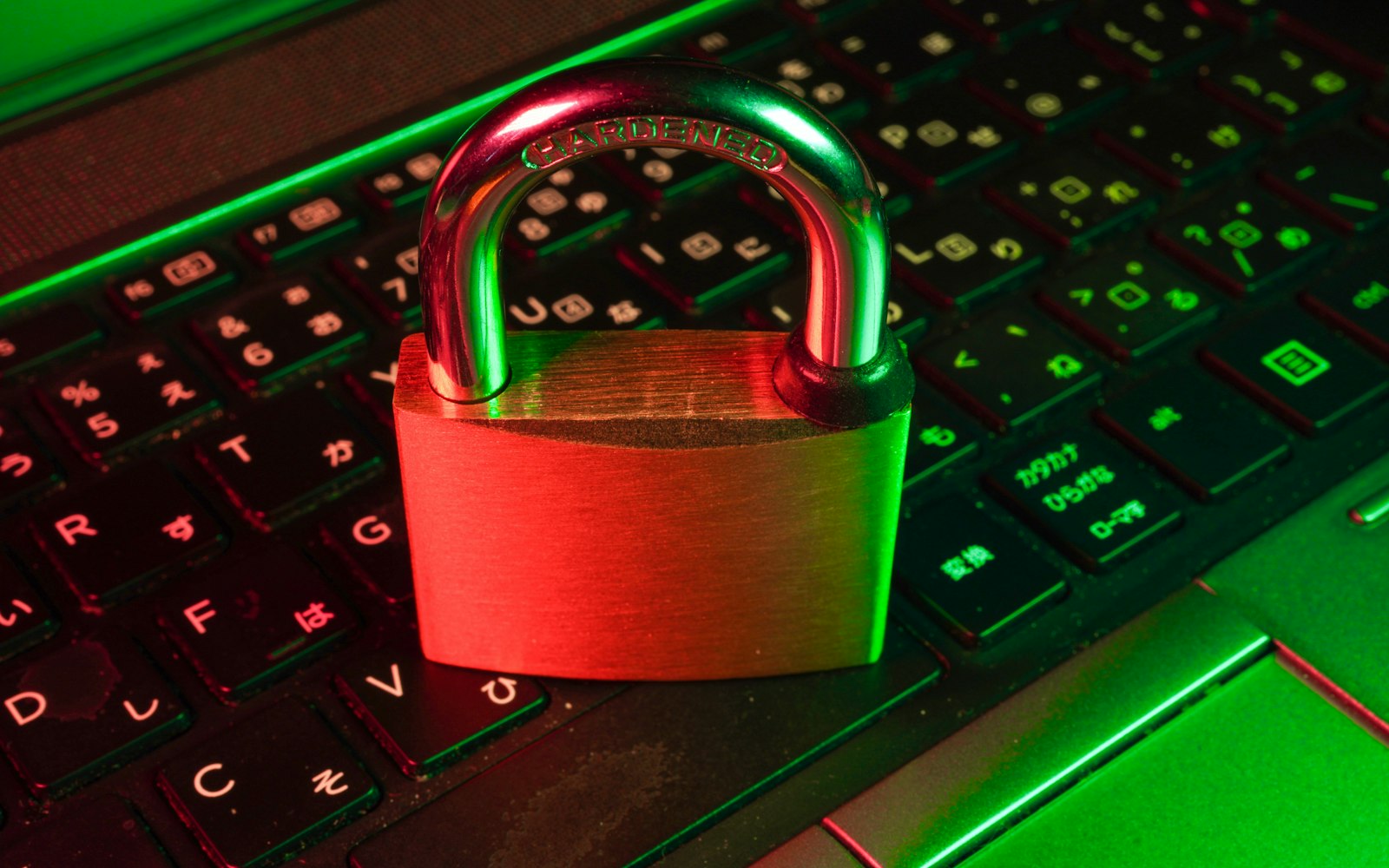 Red padlock on a keyboard representing file access permissions