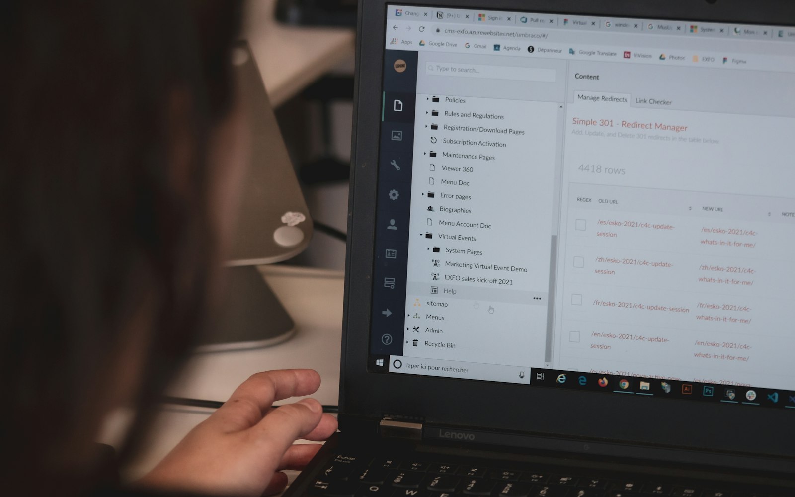 Business user working on a laptop after a company email migration