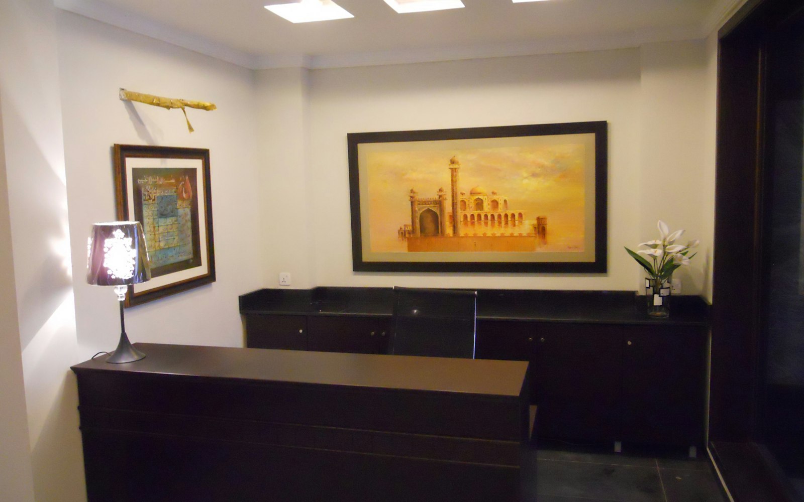 Office reception area with a secure entrance