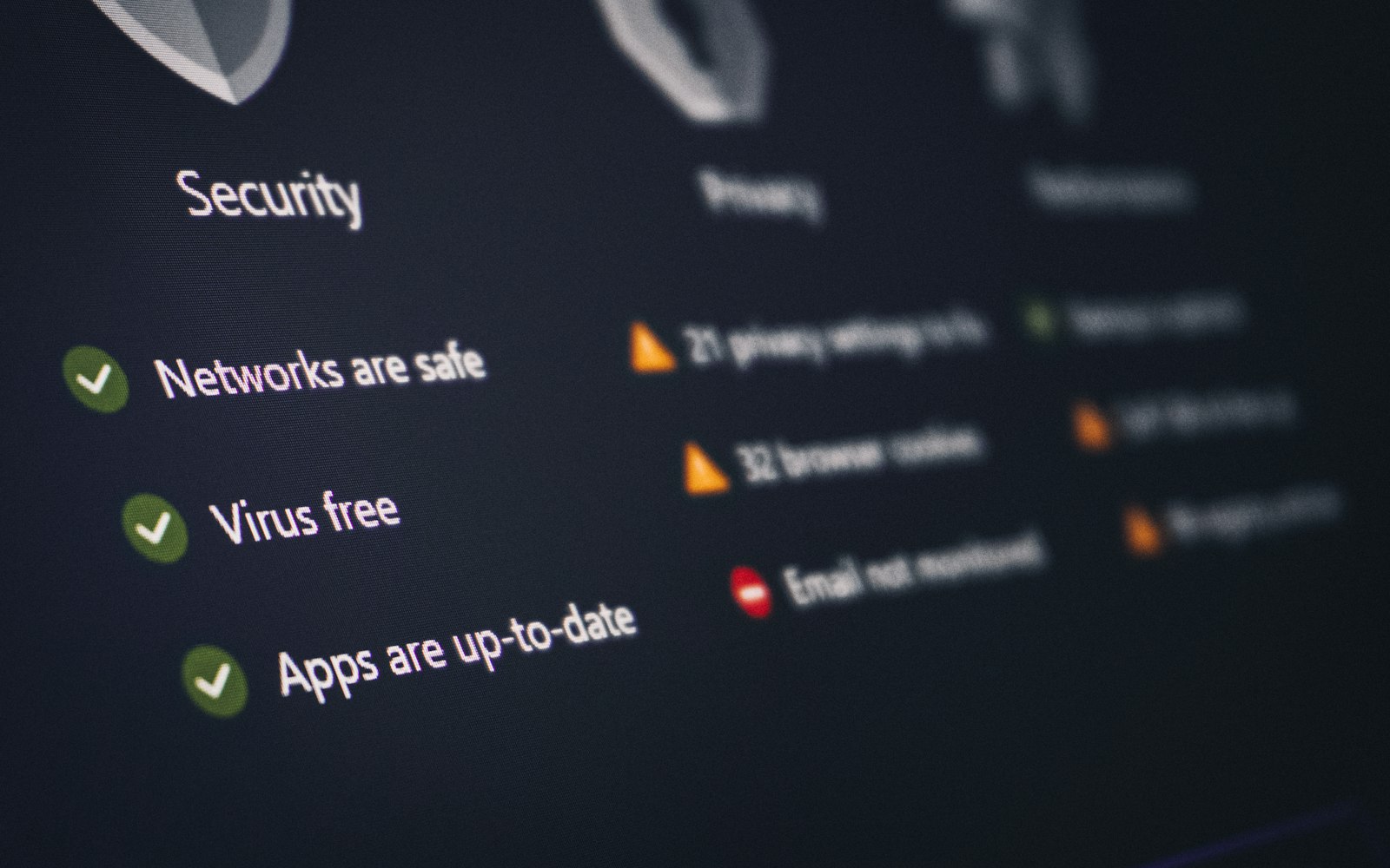 Security dashboard showing device and threat status