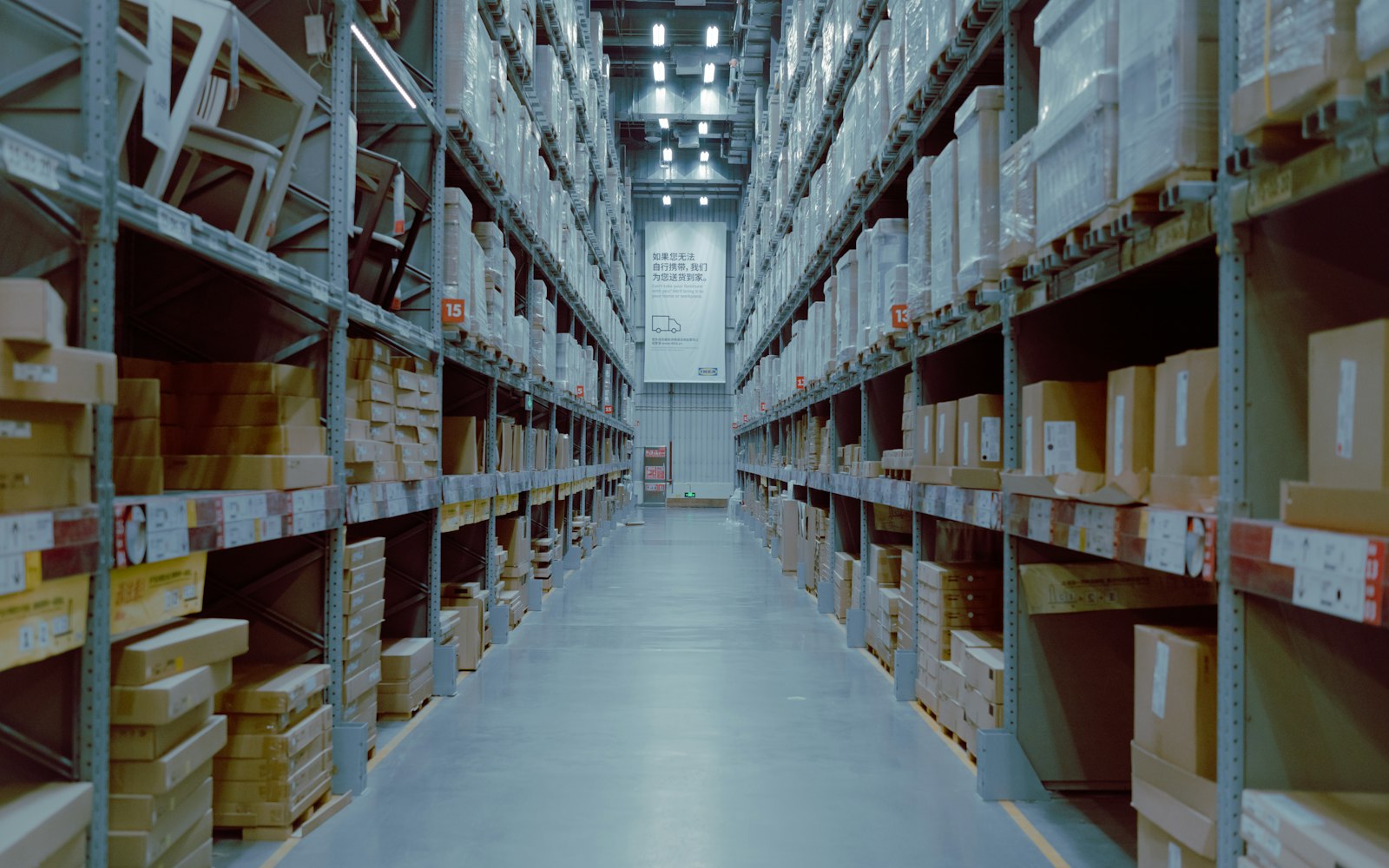 Warehouse aisles with CCTV camera coverage in Dammam